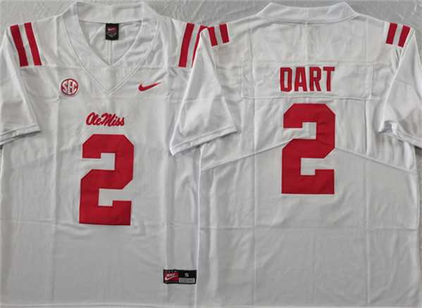 Men%27s Ole Miss Rebels #2 Jaxson Dart White Stitched jersey->usc trojans->NCAA Jersey